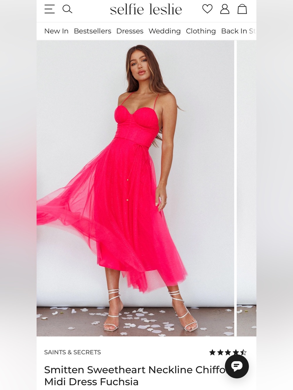 Saints and Secrets, Fuchsia, smitten, sweetheart neckline chiffon midi dress